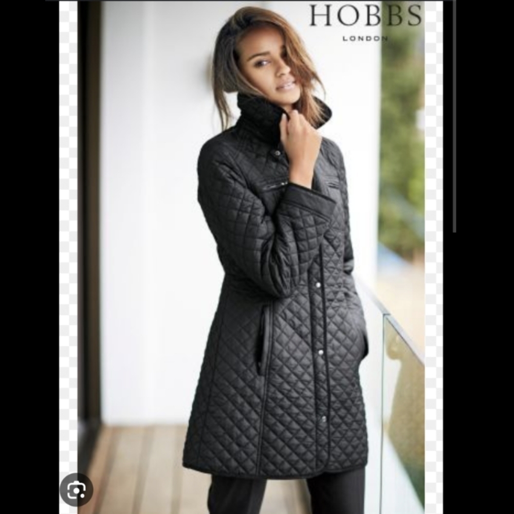 Hobbs London quilted winter coat jacket blue long lightweight size 4